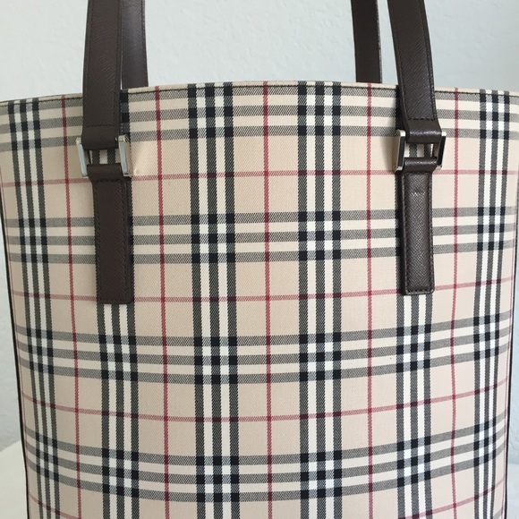 Burberry check canvas brown leather trim tote - Picture 3 of 11